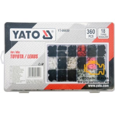 Набір кріплень обшивки YATO YT-06650 (кліпси та пістони для Toyota, Lexus та інших авто)
