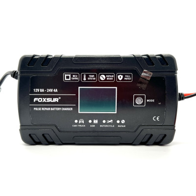 Зарядний пристрій для акумуляторів Foxsur FBC122408D (12V 8A / 24V 4A, 6-150Ah), імпульсний, автоматичний