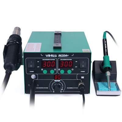 Паяльна станція YIHUA 862DA+ (паяльник 75W, 200-480°C; фен 650W, 100-450°C, сенсор, LED дисплей)