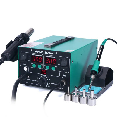 Паяльна станція YIHUA 862DA+ (паяльник 75W, 200-480°C; фен 650W, 100-450°C, сенсор, LED дисплей)