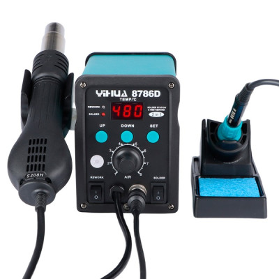 Паяльная станция YIHUA 8786D (паяльник 60W, 200-480°C; фен 700W, 100-450°C, стандартная версия) Паяльная станция YIHUA 8786D (паяльник 60W, 200-480°C; фен 700W, 100-450°C, стандартная версия)