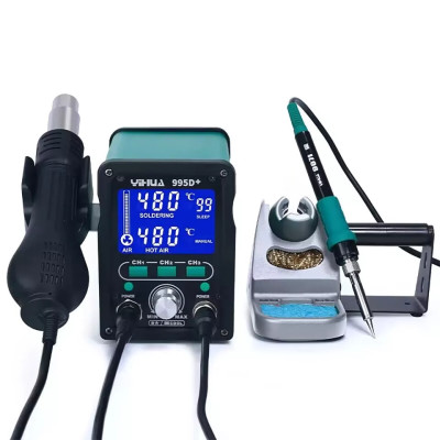 Паяльная станция YIHUA 995D+ (паяльник 75W, 200-480°C; фен 650W, 100-480°C, LCD, 2в1)